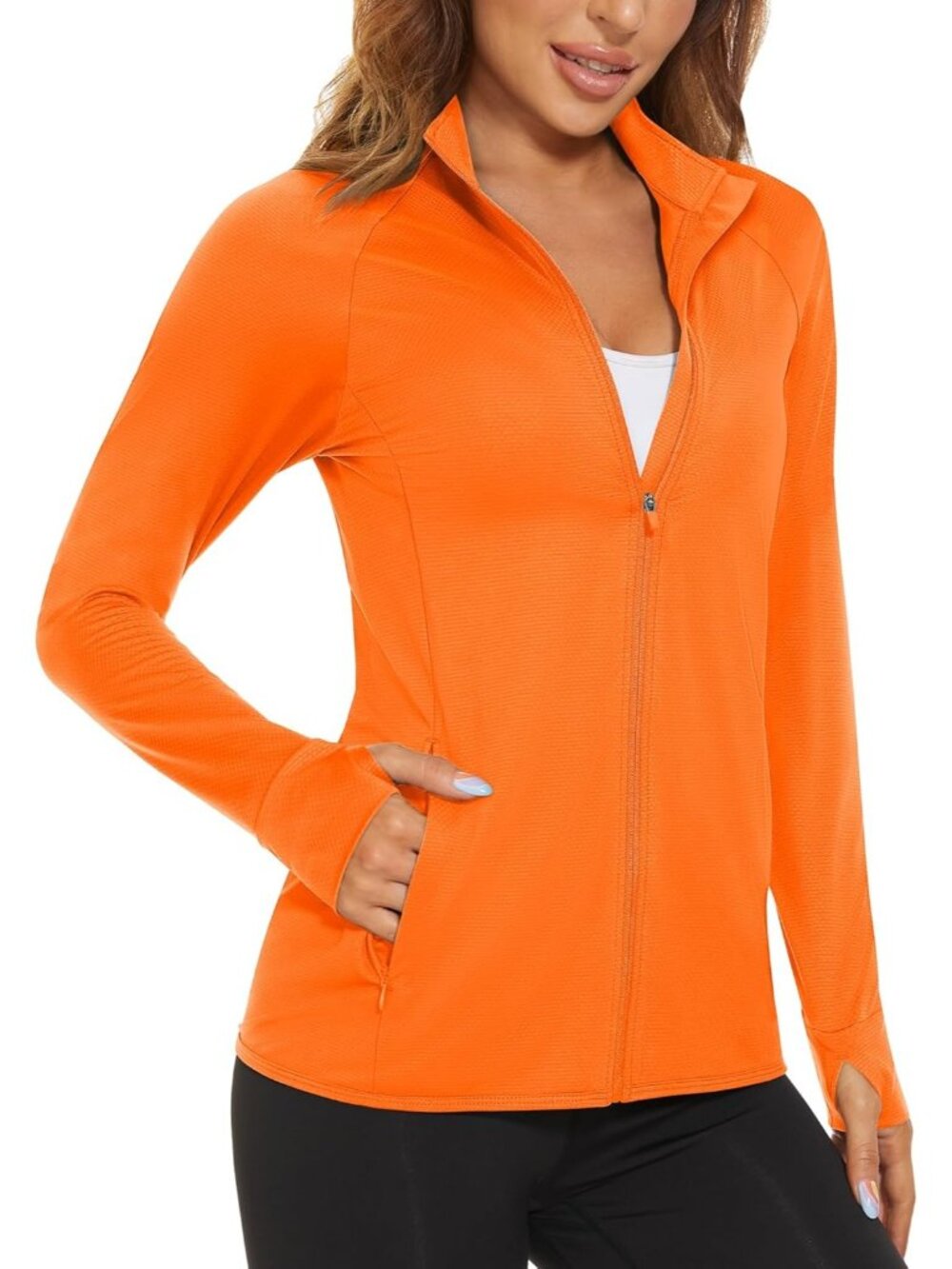 〽️Women's Orange UPF 50+ Lightweight Sun Protection Athletic Jacket Full Zip